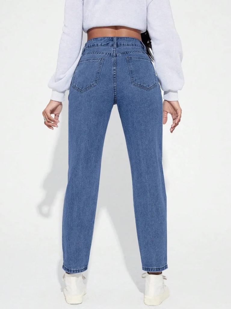 Highwaist Mom Fit Denim In Stone Blue