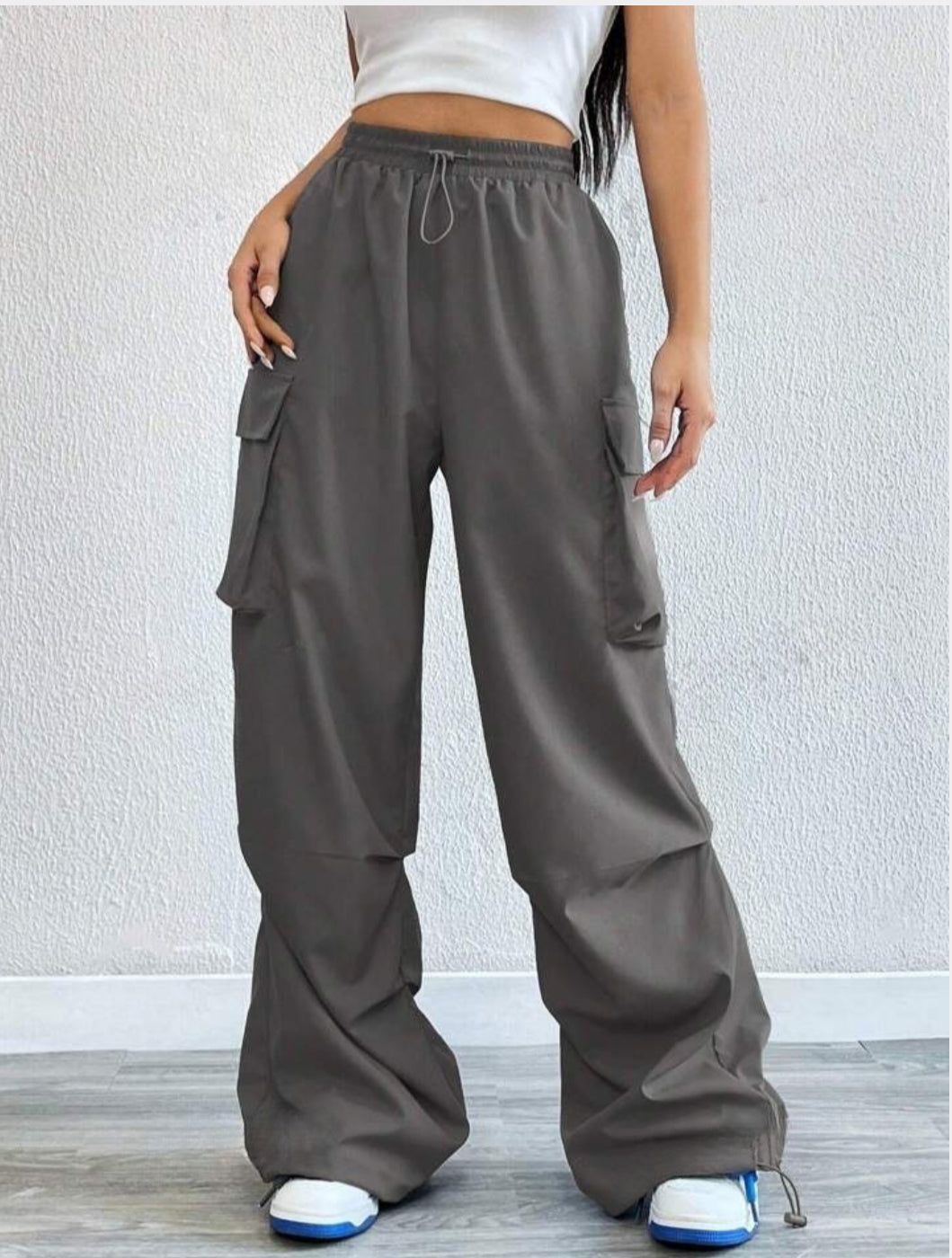 Drawstring Parachute Pants - Dark Grey