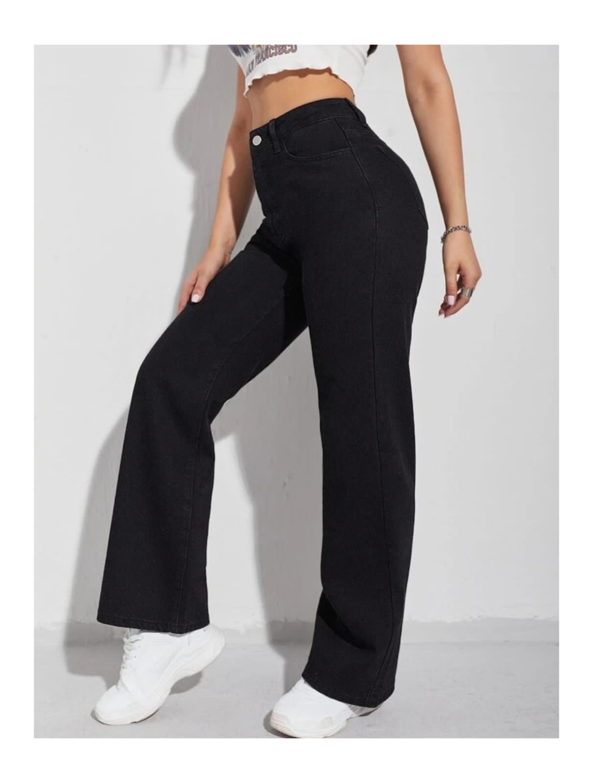 Highwaist Straight Fit Wide Leg Denim In Black