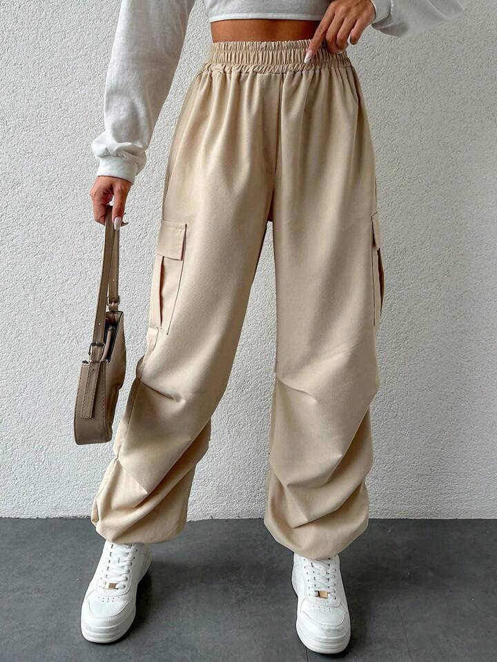 Drawstring Parachute Pants - Cream