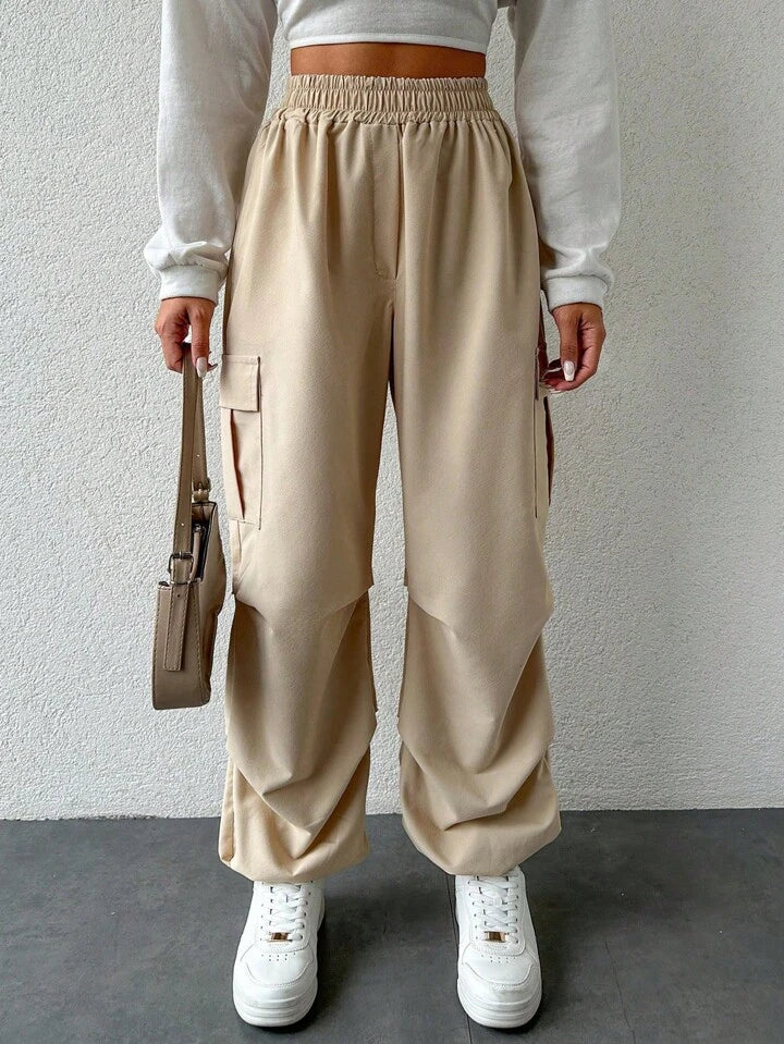 Drawstring Parachute Pants - Cream