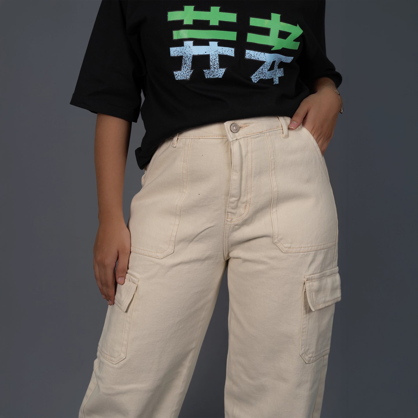 Highwaist Cargo Style Denim – Beige