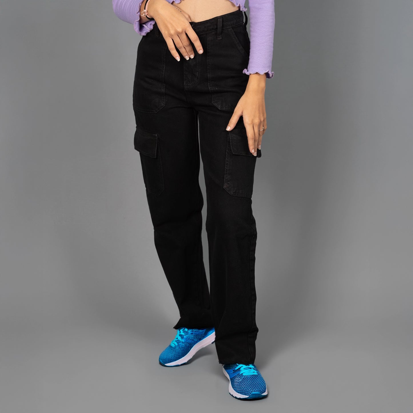 Highwaist Cargo Style Denim In Black