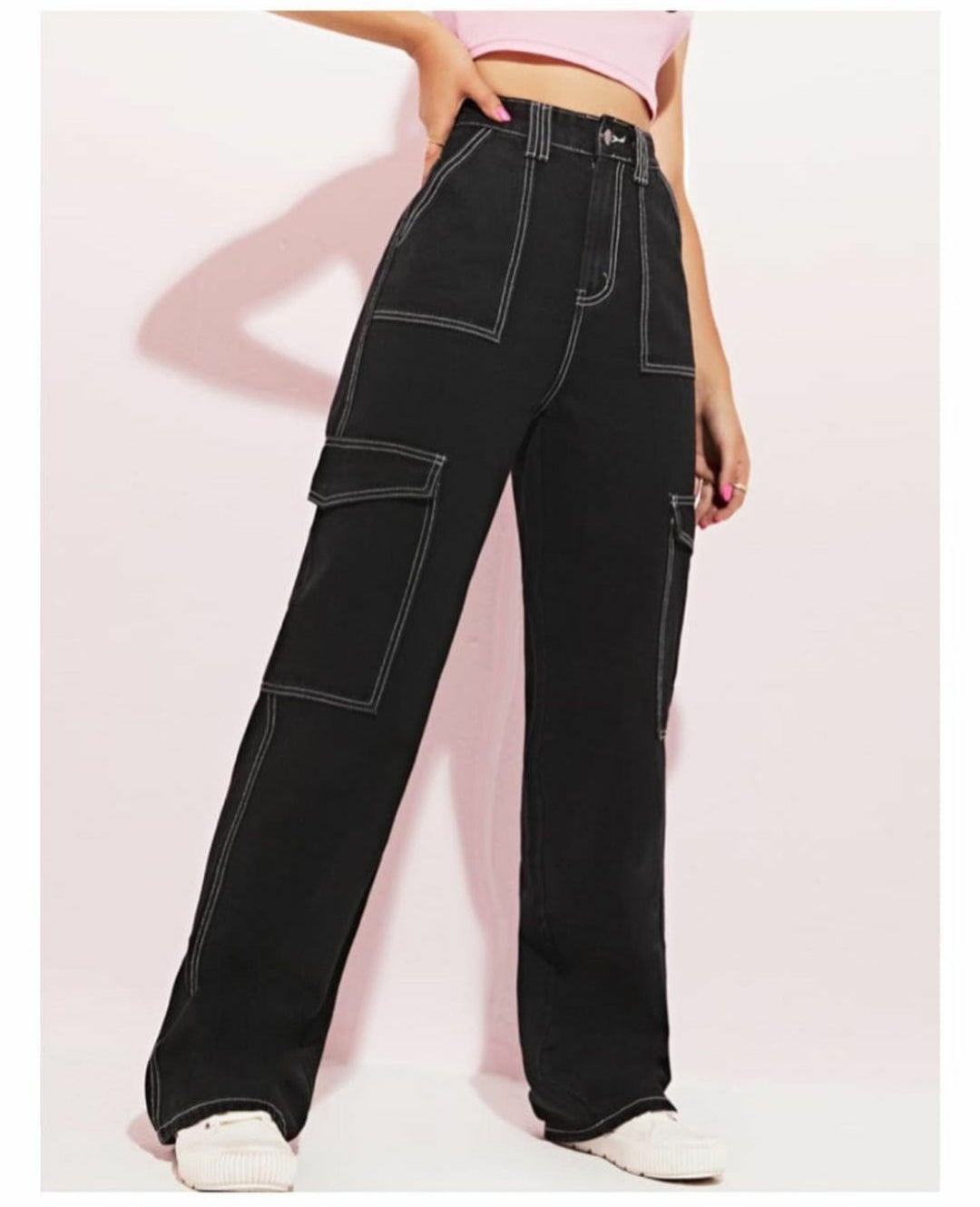 Highwaist Flap Pockets Cargo Style Denim