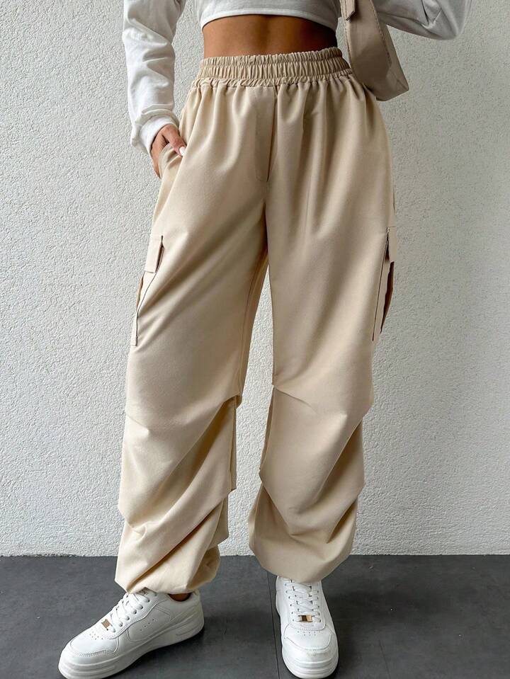 Drawstring Parachute Pants - Cream