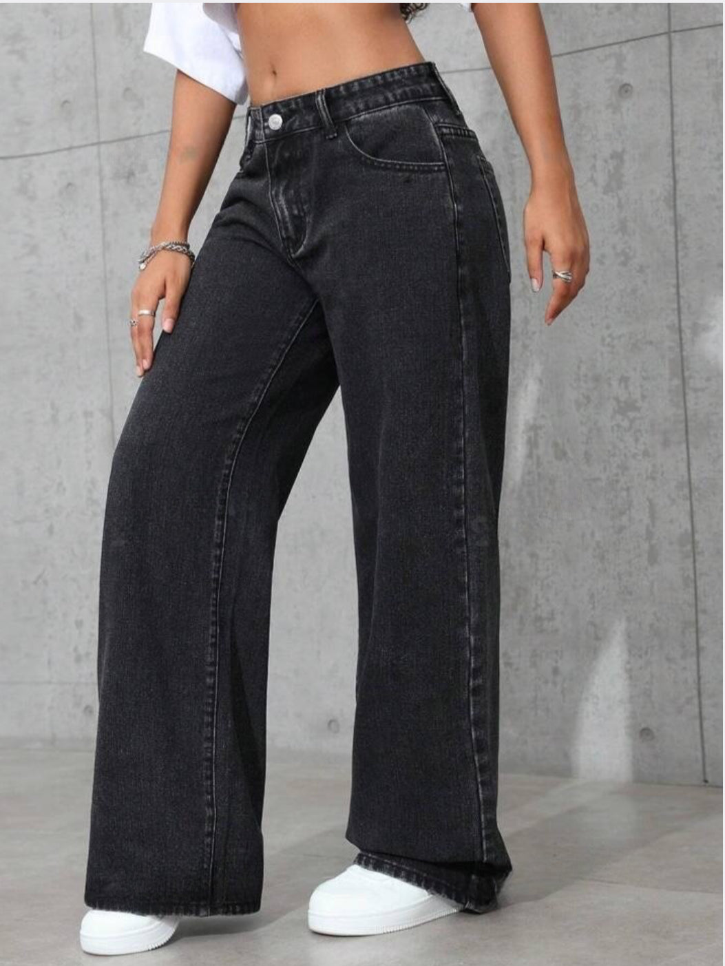 Zara Basics 1975 Long Hem Wide Leg Denim - Carbon Black