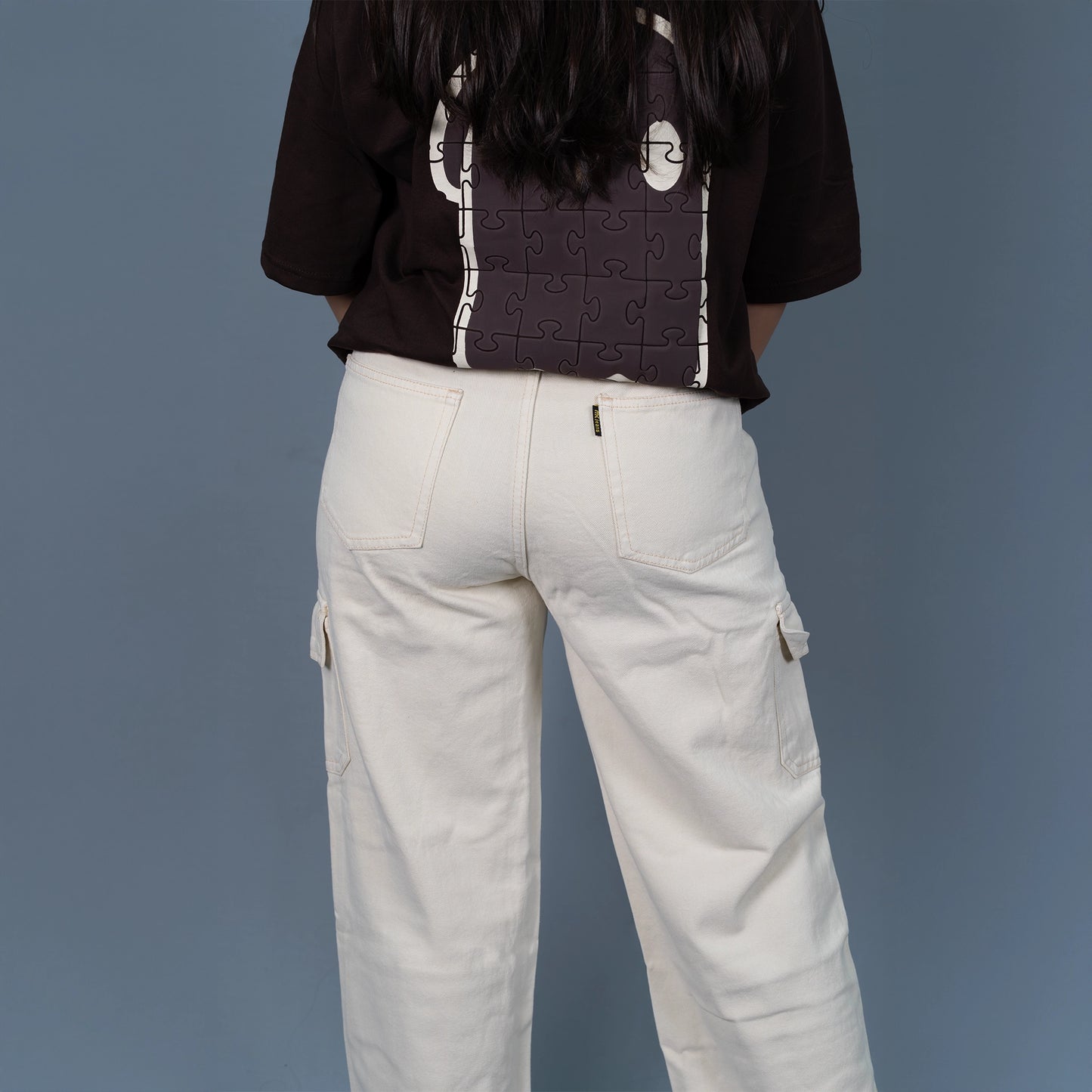 Highwaist Cargo Style Denim In Cream