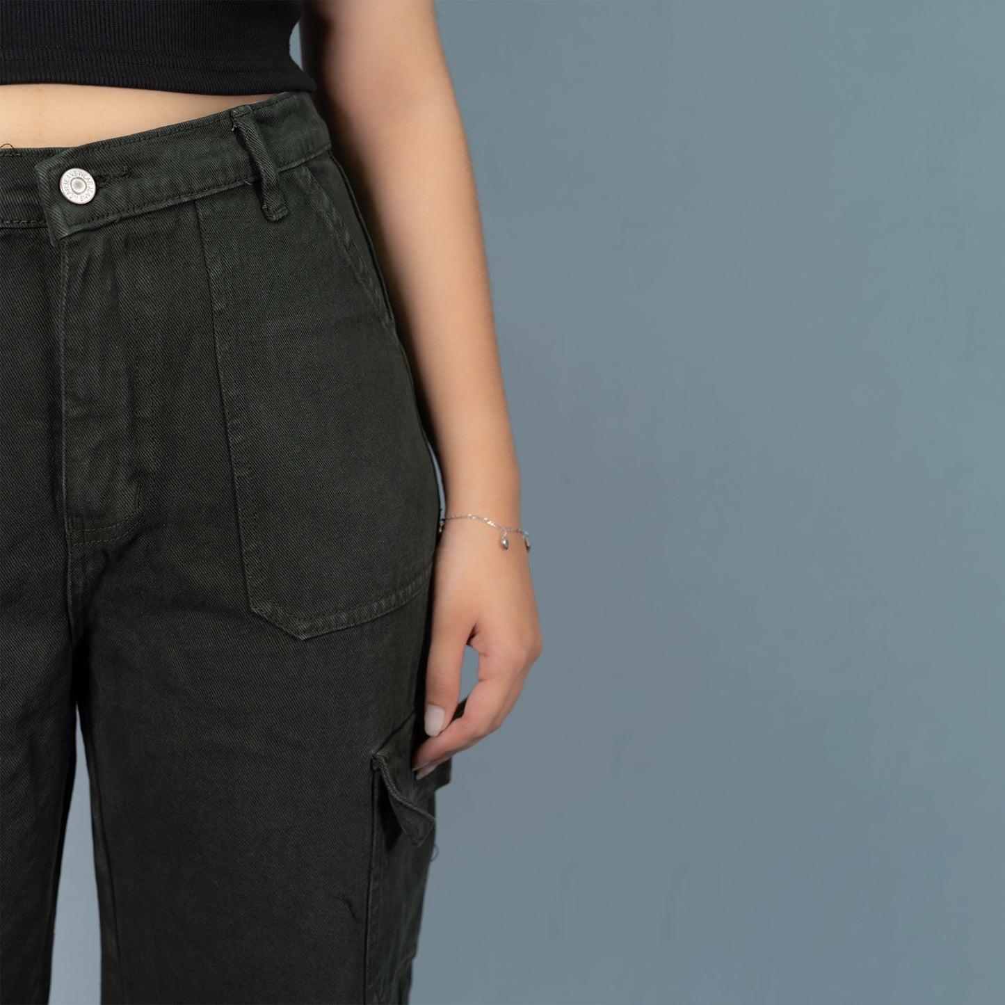 Highwaist Cargo Style Denim in Olive Green