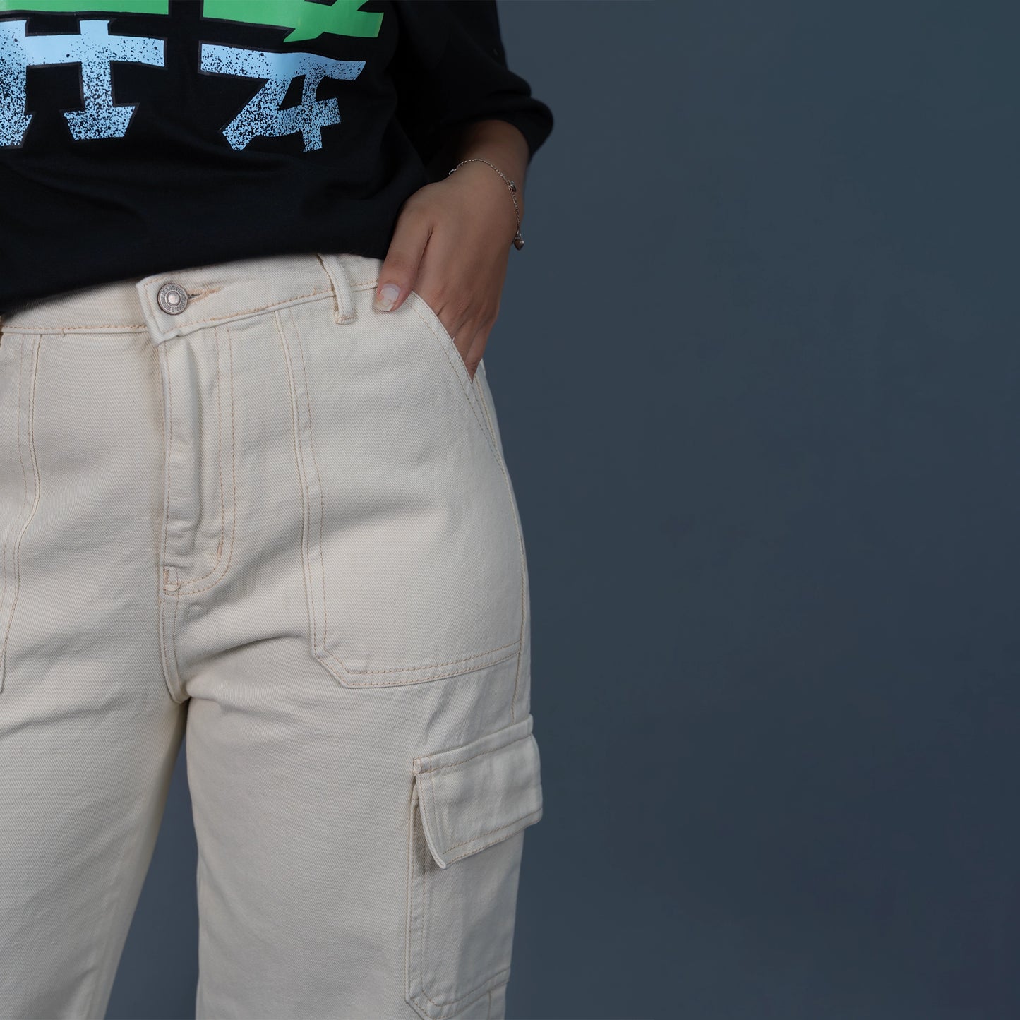 Highwaist Cargo Style Denim – Beige