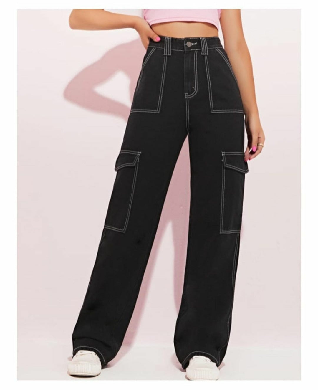 Highwaist Flap Pockets Cargo Style Denim
