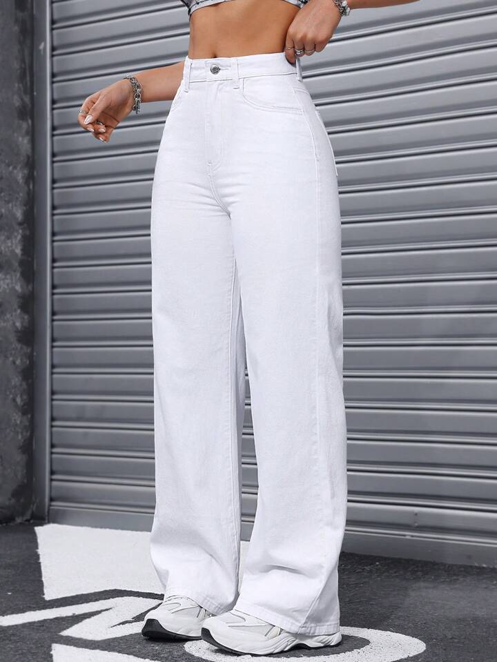Highwaist Straight Fit Wide Leg Denim In White
