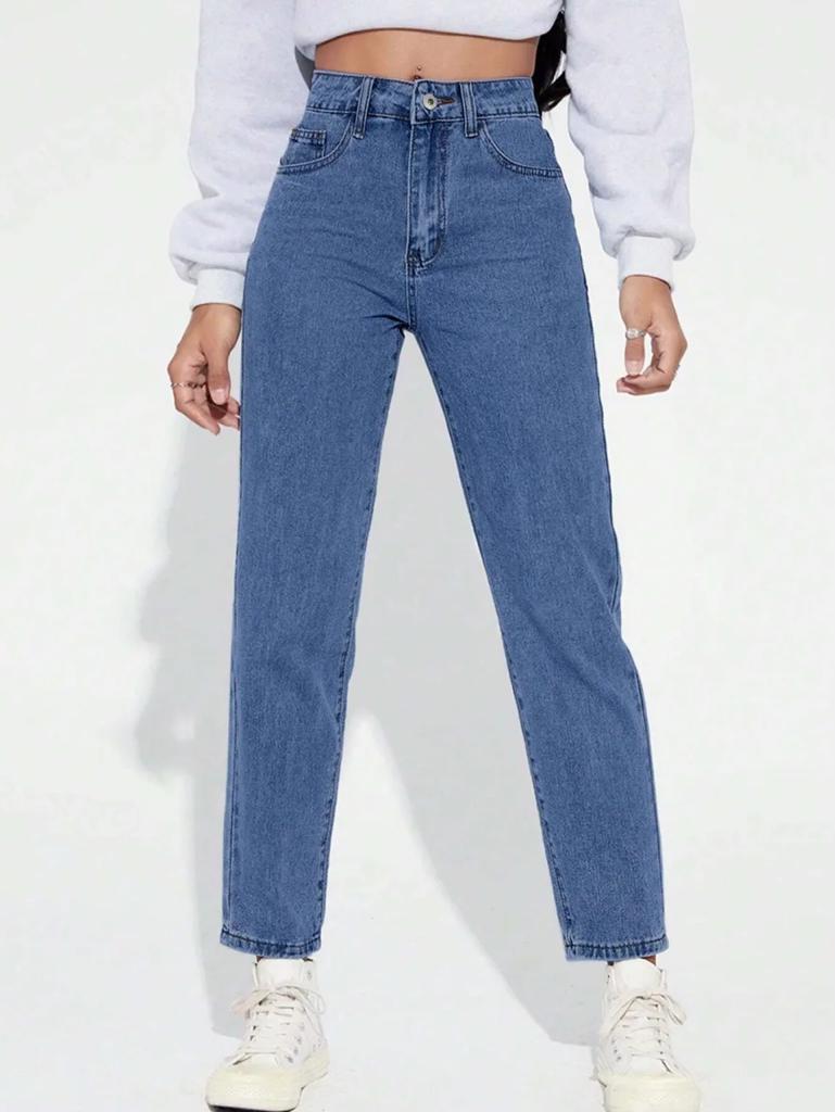 Highwaist Mom Fit Denim In Stone Blue