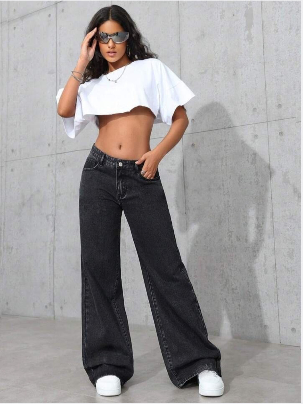 Zara Basics 1975 Long Hem Wide Leg Denim - Carbon Black