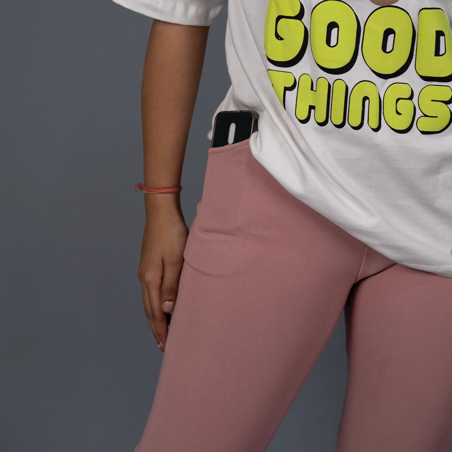 Light Pink Glamulous Clothing leggings styled as yoga pants for women