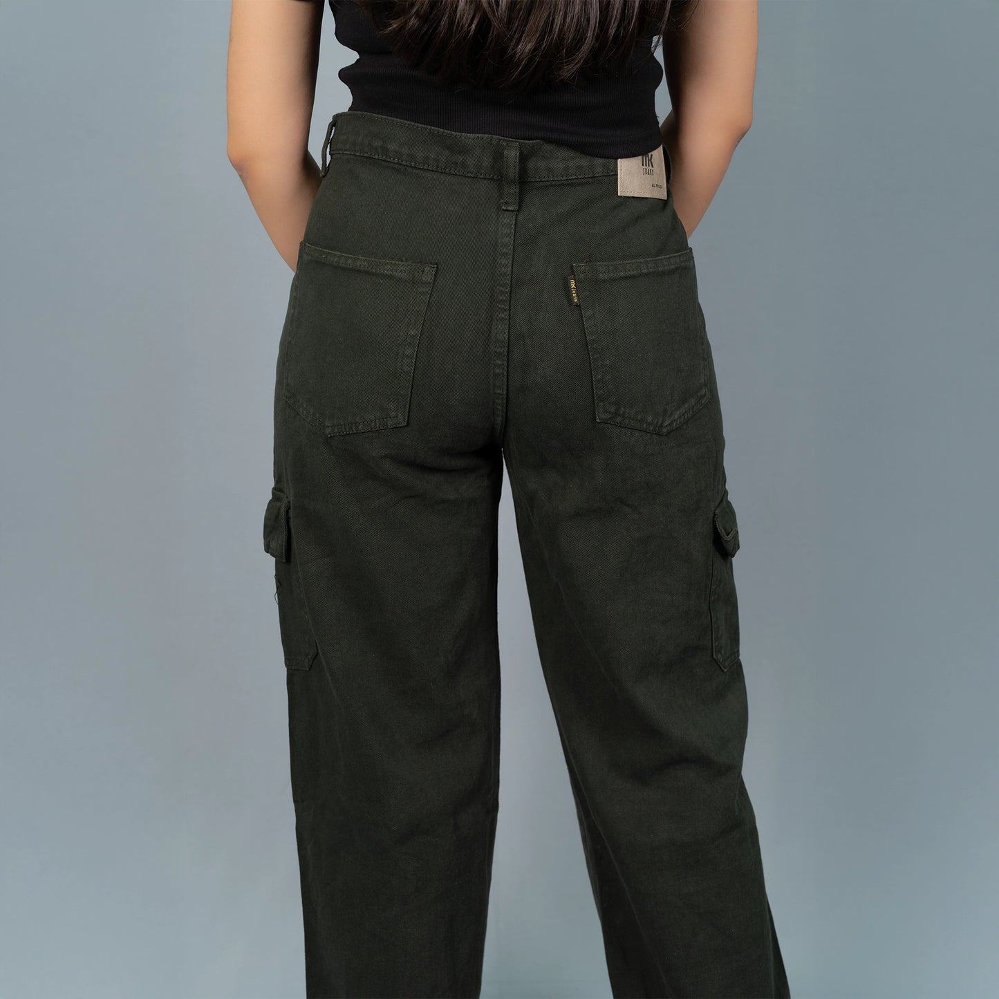 Highwaist Cargo Style Denim in Olive Green