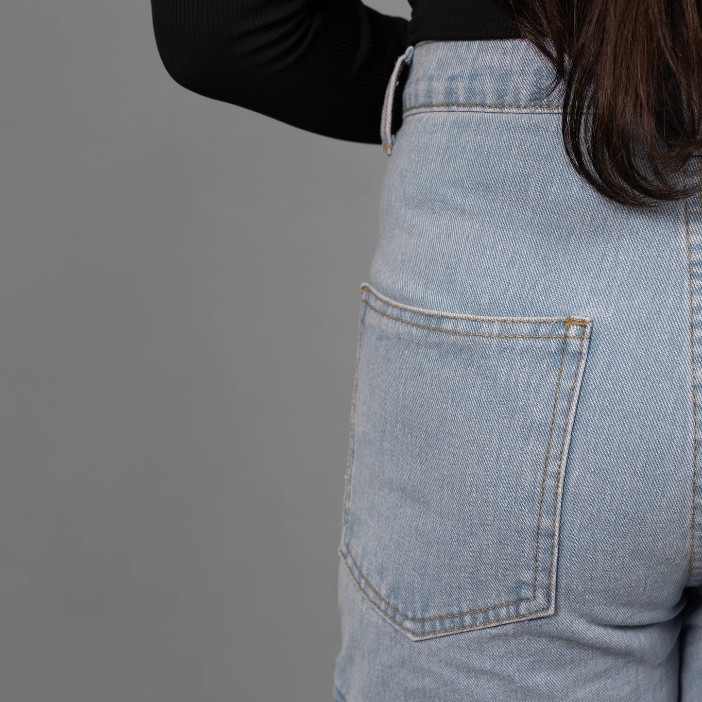 Highwaist Flap Pockets Cargo Style Denim In Light Blue