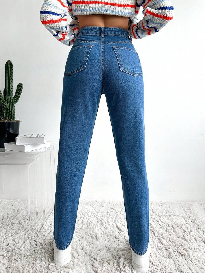 Highwaist Mom Fit Denim In Stone Blue
