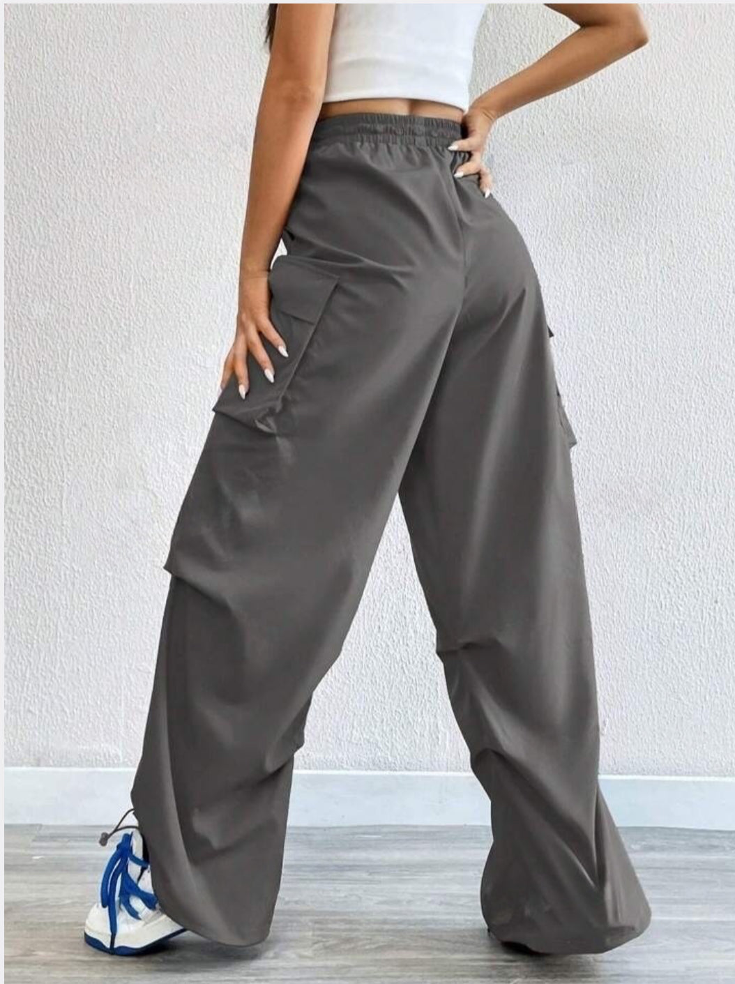 Drawstring Parachute Pants - Dark Grey