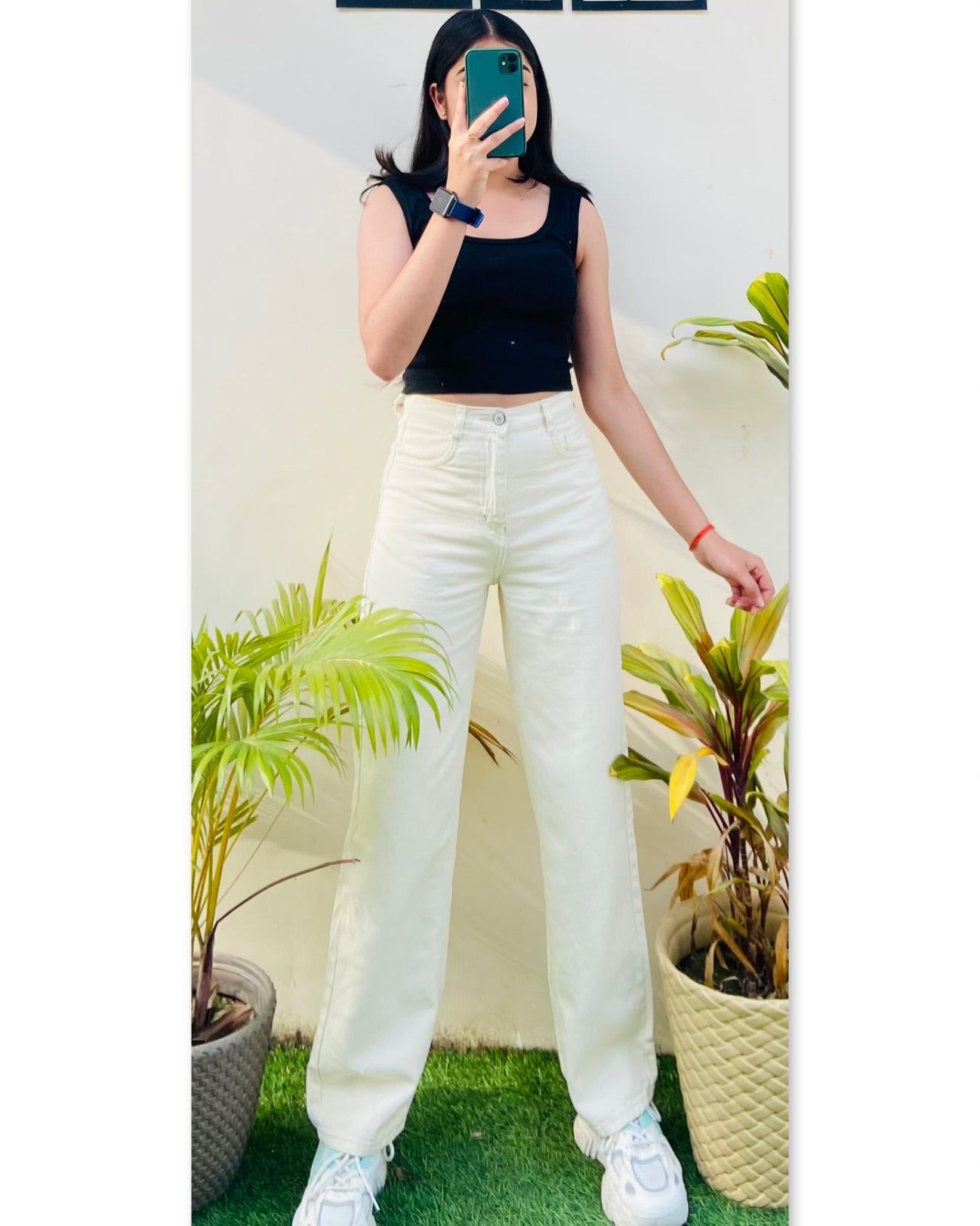 Highwaist Straight Fit Wide Leg Denim In Cream