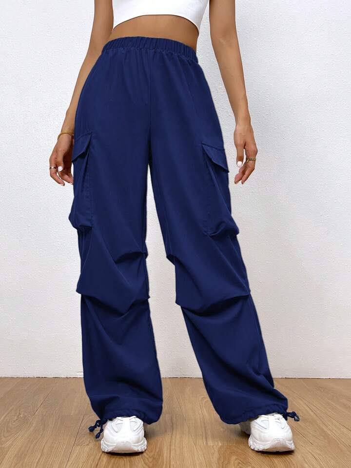 Drawstring Parachute Pants - Ink Blue