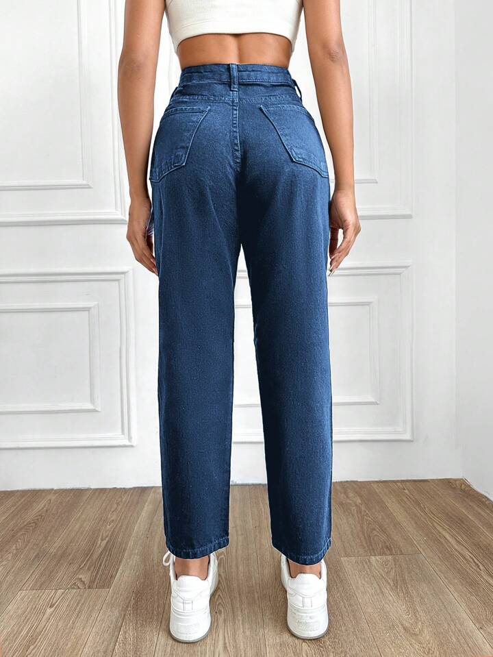 Highwaist Mom Fit Denim In Dark Blue
