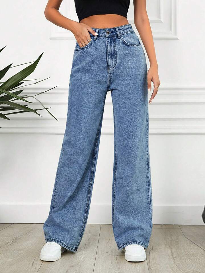 Zara Basics 1975 Long Hem Wide Leg Denim - Light Blue