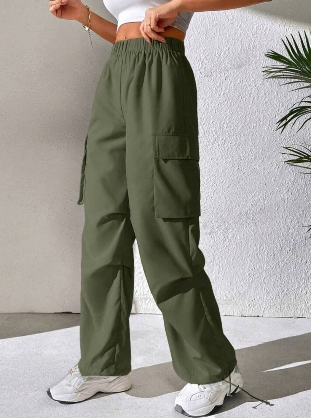 Drawstring Parachute Pants - Olive Green