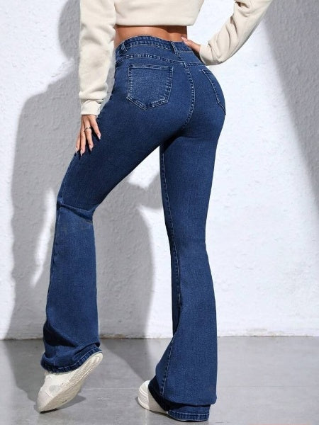Highwaist Bellbottom Flared Leg Denim In Dark Blue