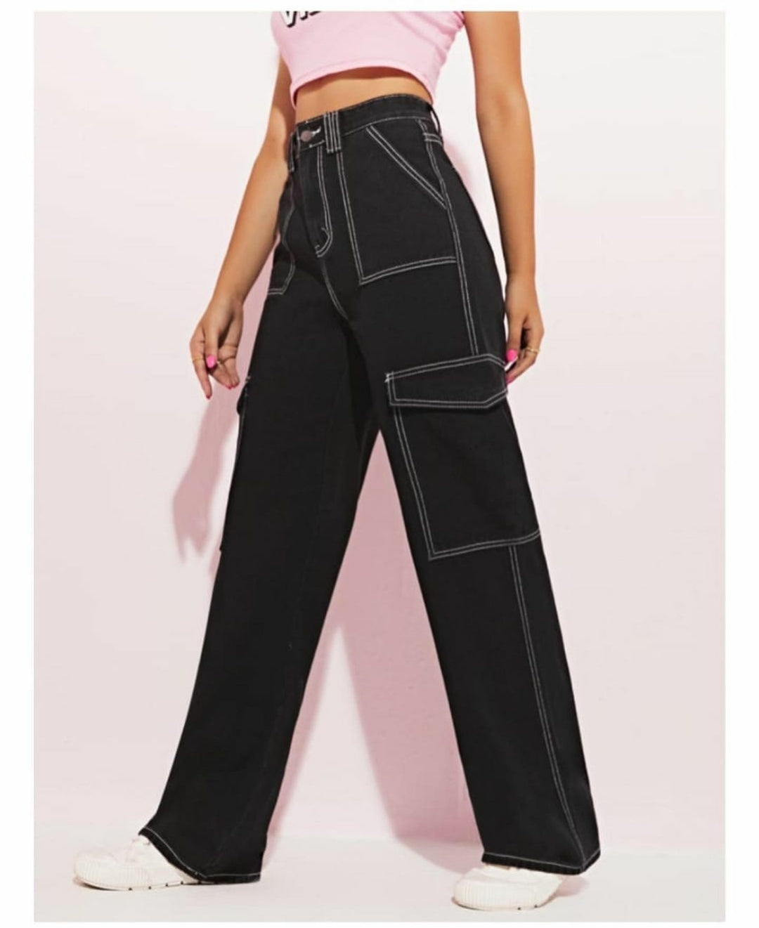 Highwaist Flap Pockets Cargo Style Denim