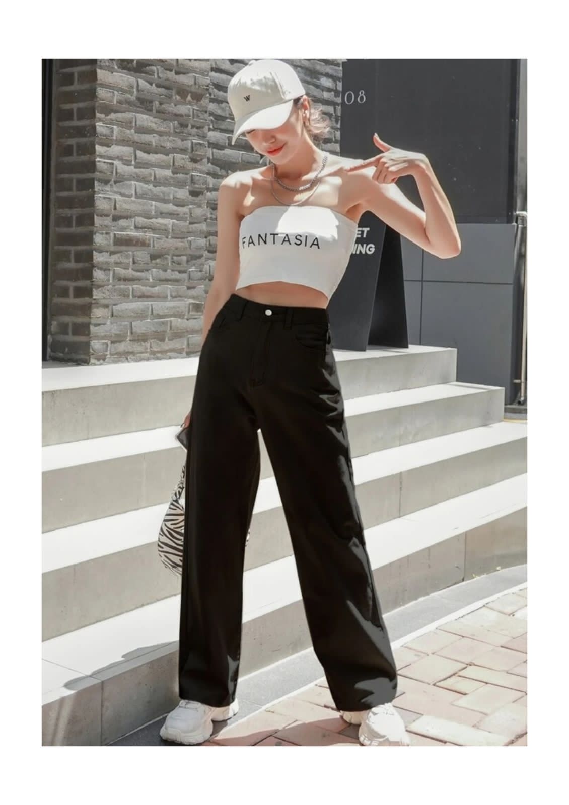 Highwaist Straight Fit Wide Leg Denim In Black