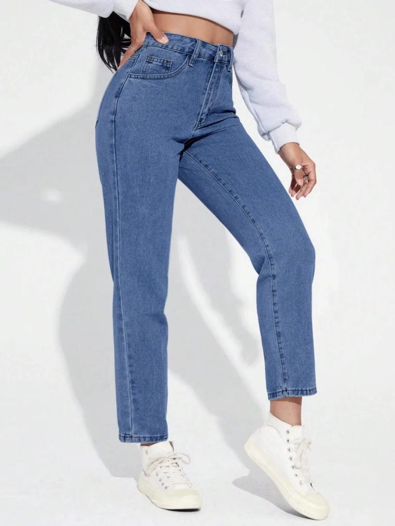 Highwaist Mom Fit Denim In Stone Blue