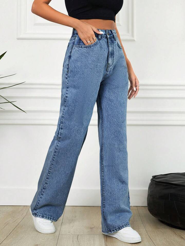 Zara Basics 1975 Long Hem Wide Leg Denim - Light Blue