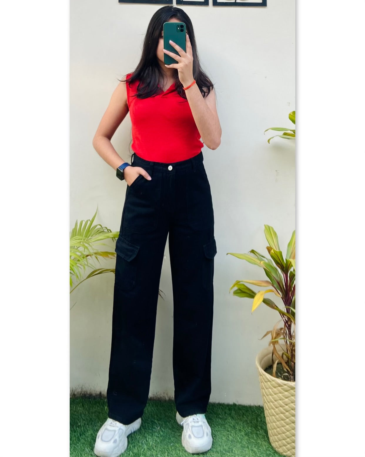 Highwaist Cargo Style Denim In Black