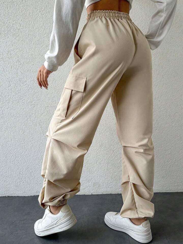 Drawstring Parachute Pants - Cream