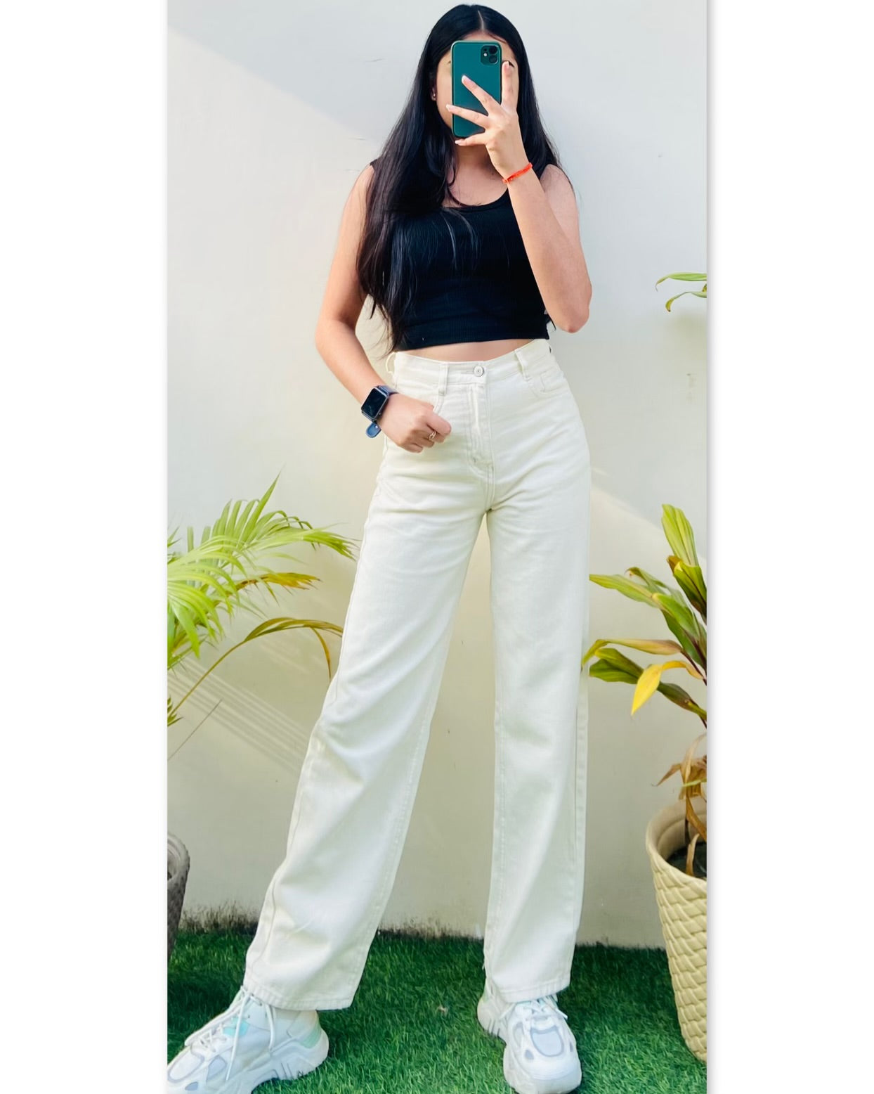 Highwaist Straight Fit Wide Leg Denim In Cream