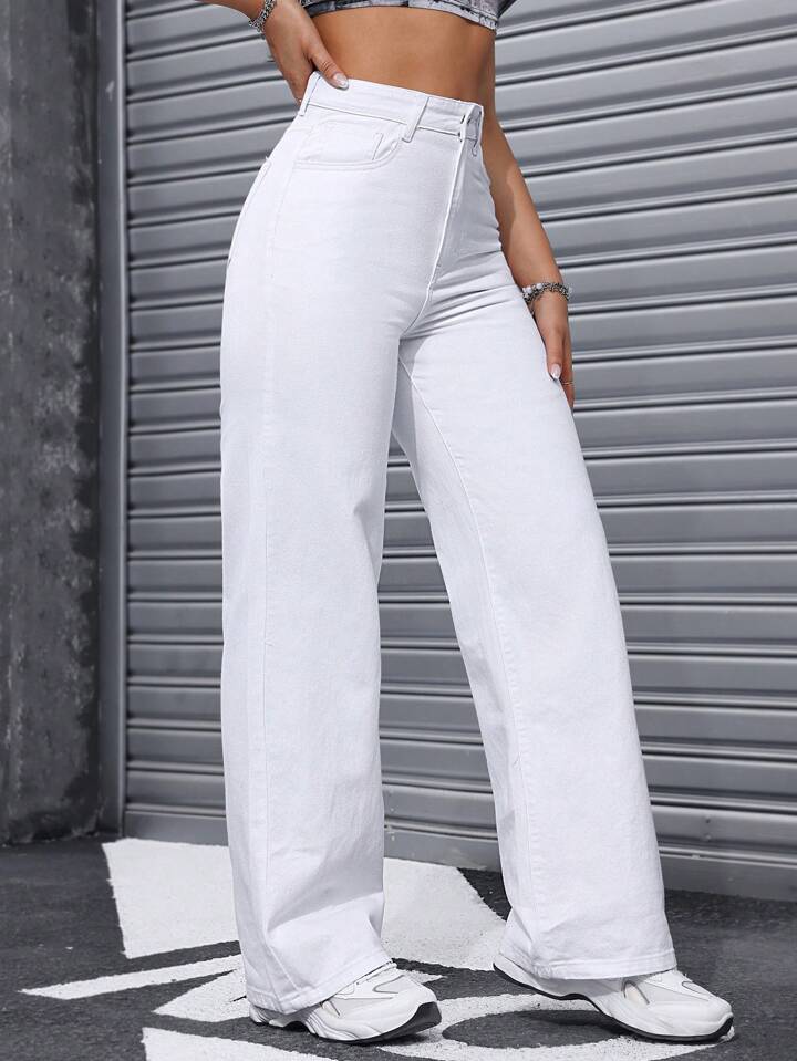 Highwaist Straight Fit Wide Leg Denim In White