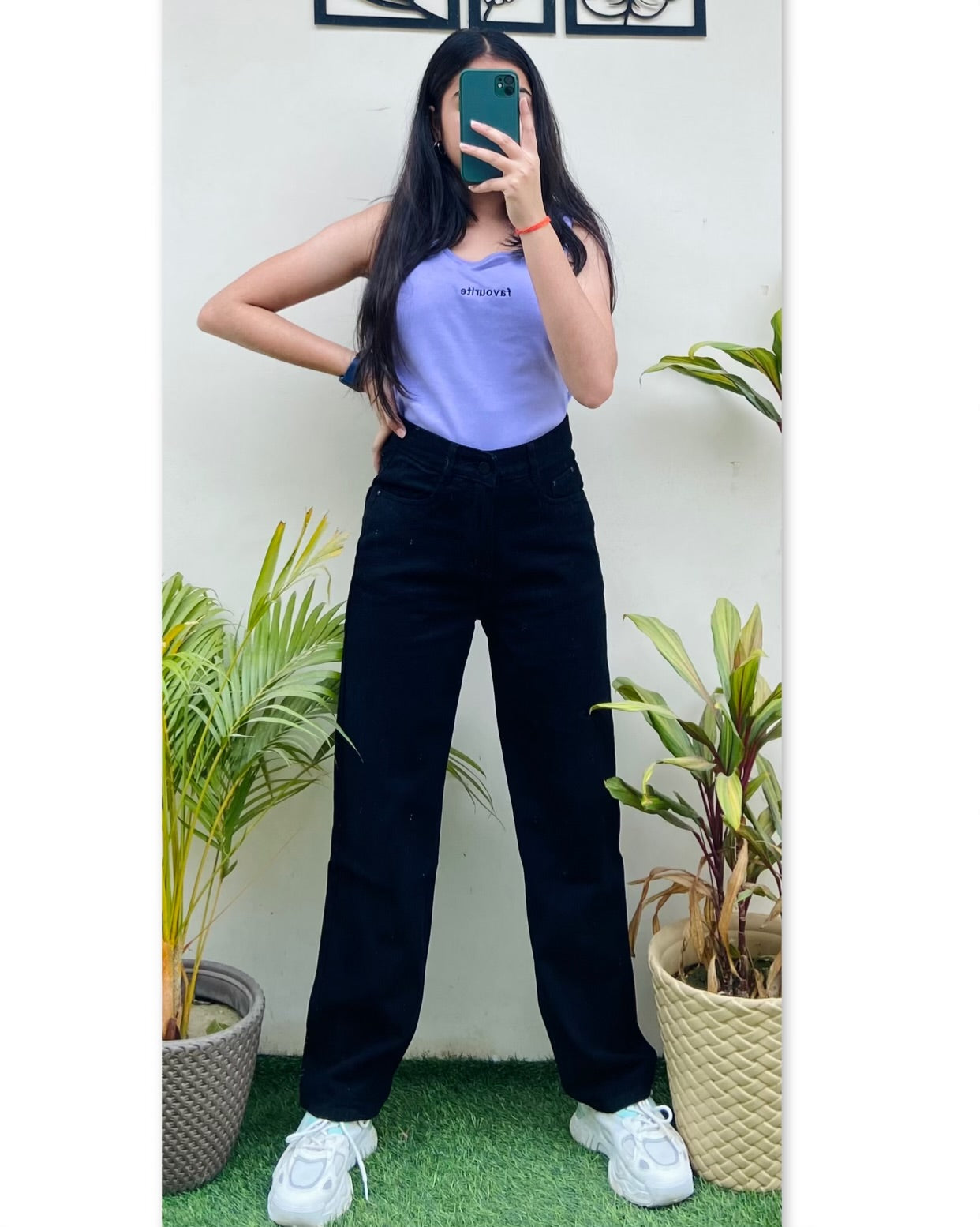 Highwaist Straight Fit Wide Leg Denim In Black