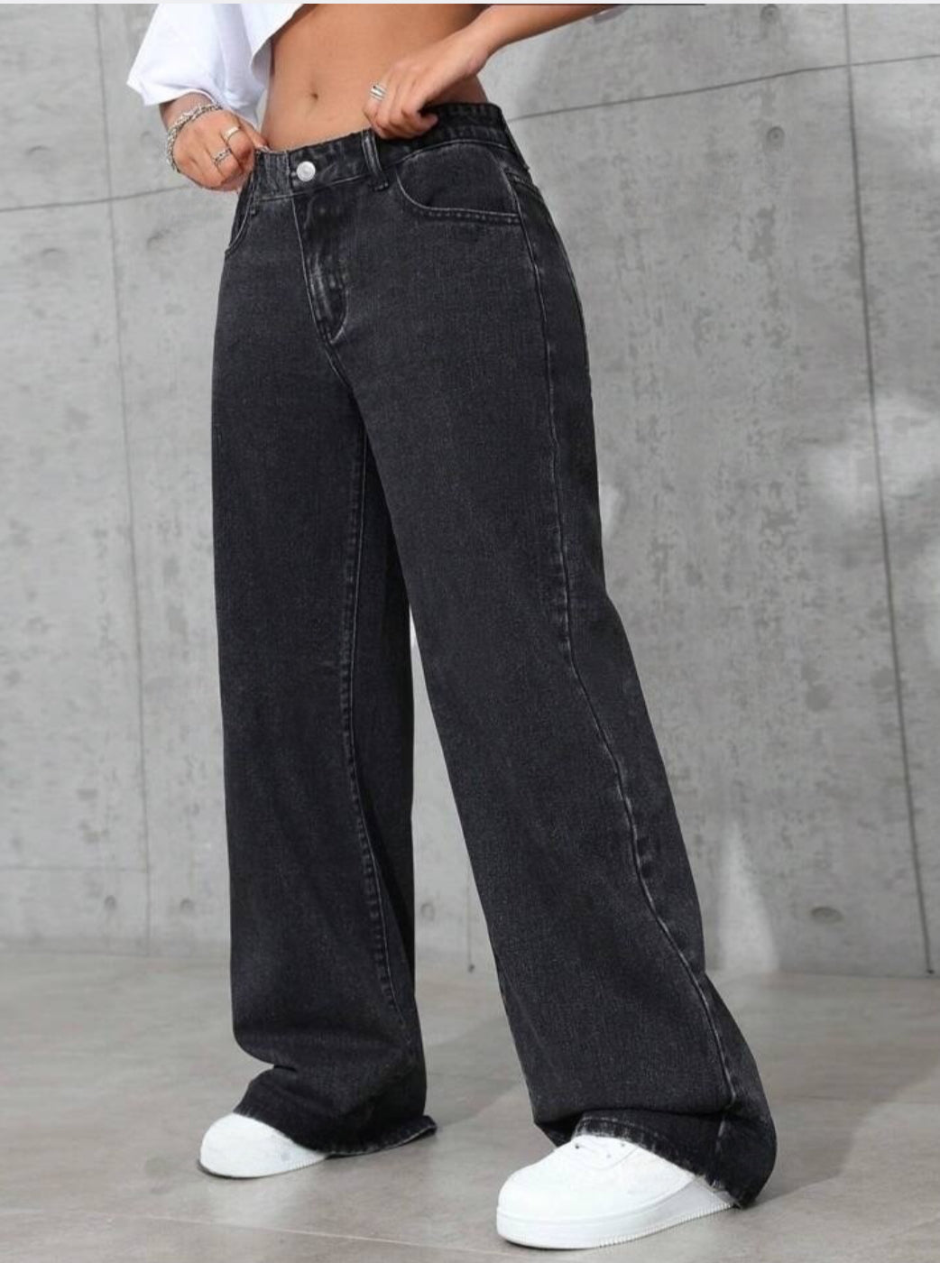Zara Basics 1975 Long Hem Wide Leg Denim - Carbon Black