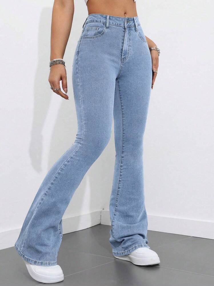 Highwaist Flared Leg Bellbottom Denim In Light Blue
