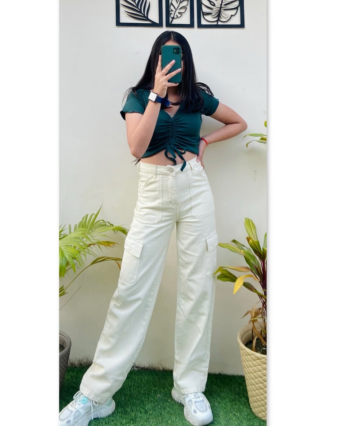 Highwaist Cargo Style Denim In Cream