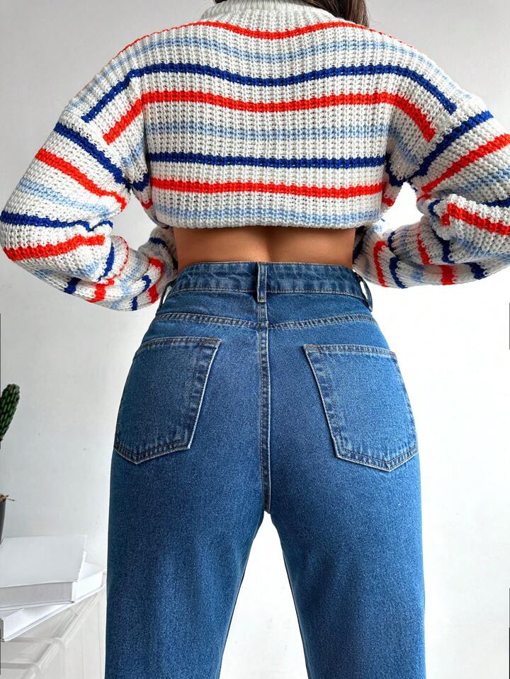 Highwaist Mom Fit Denim In Stone Blue