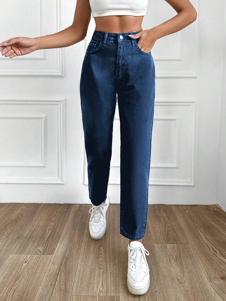 Highwaist Mom Fit Denim In Dark Blue