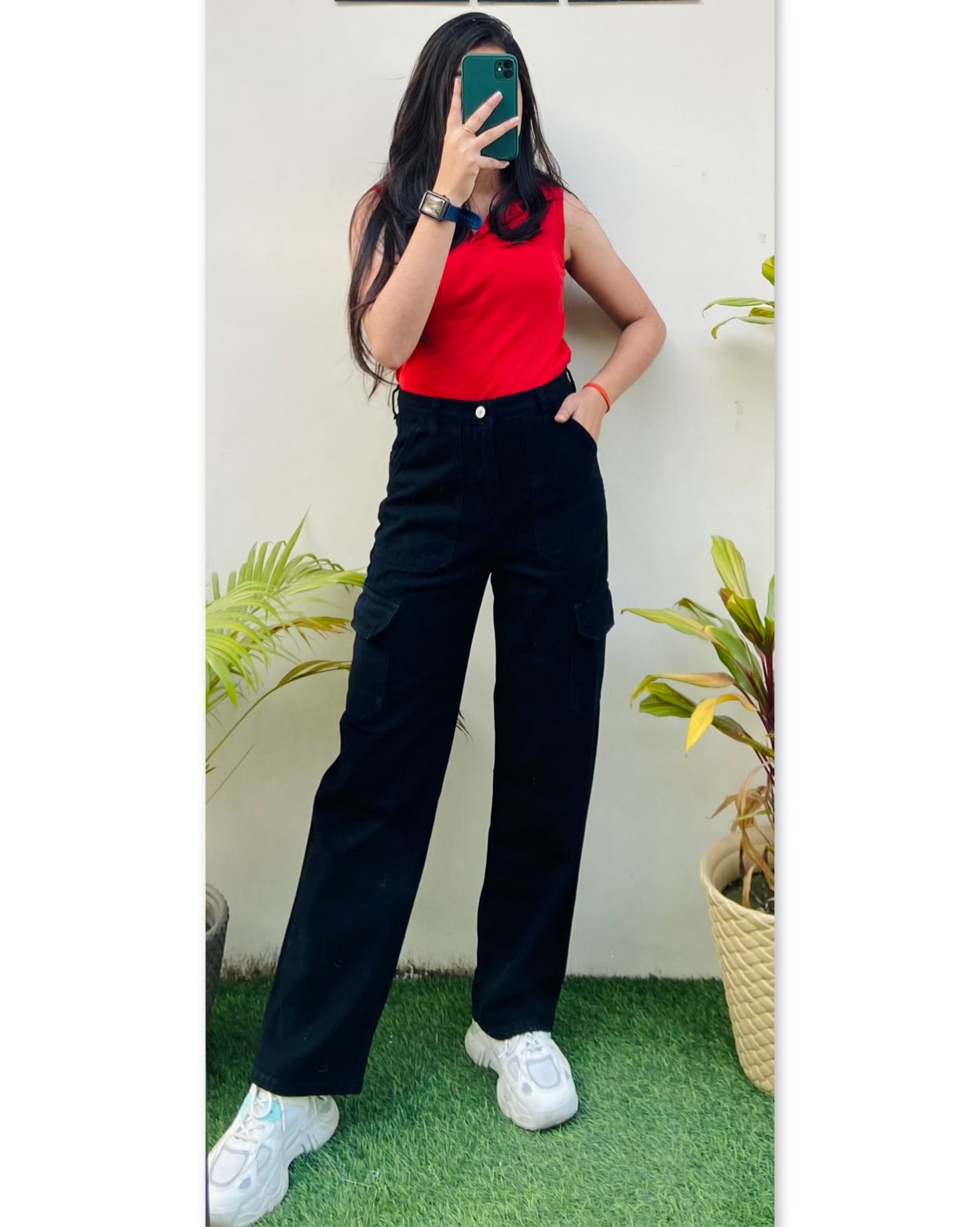 Highwaist Cargo Style Denim In Black