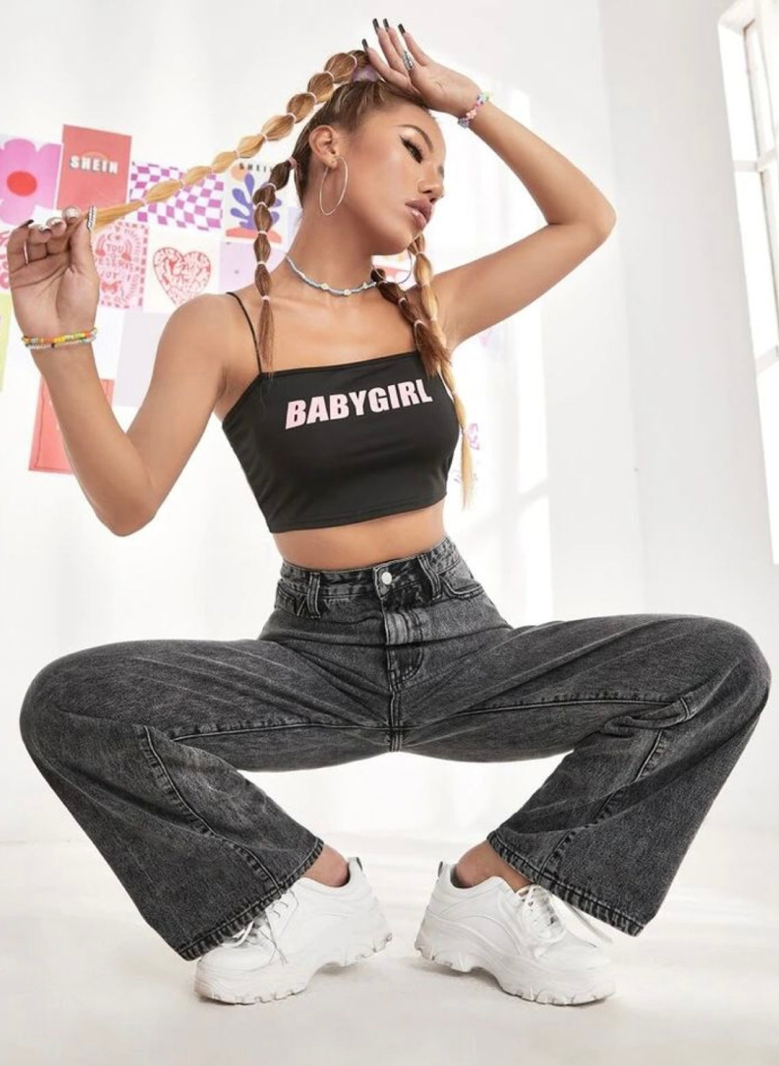Highwaist Straight Fit Wide Leg Denim In Charcoal Grey