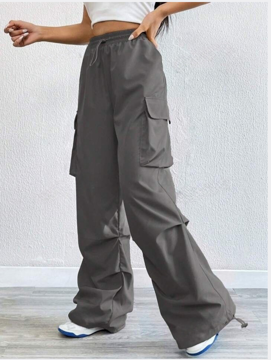 Drawstring Parachute Pants - Dark Grey