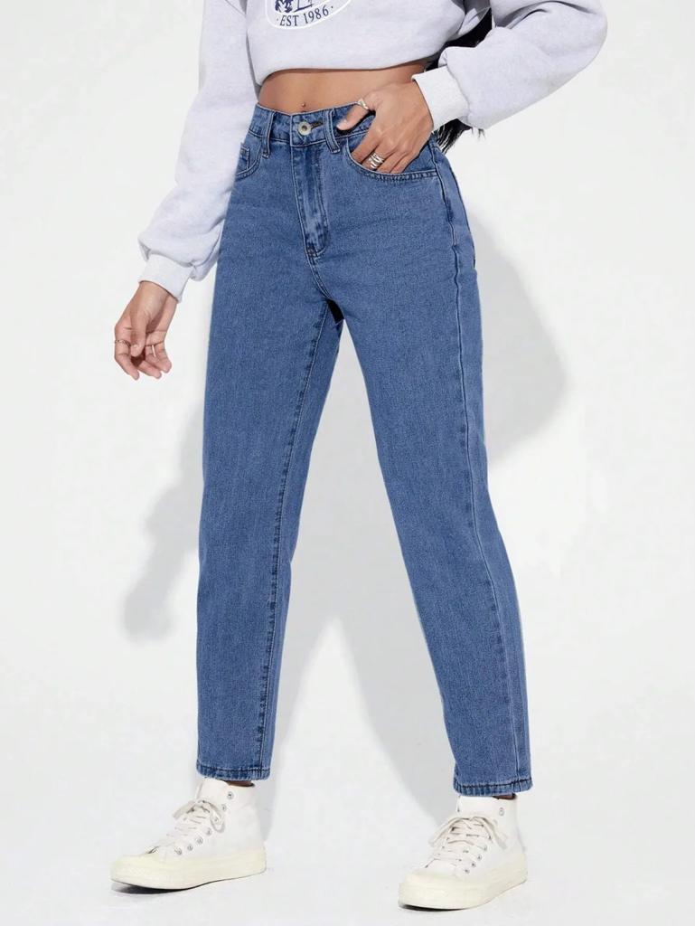 Highwaist Mom Fit Denim In Stone Blue