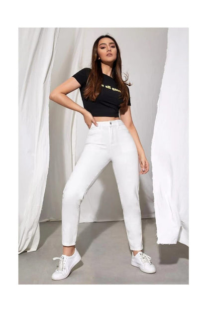 Highwaist Mom Fit Denim In White