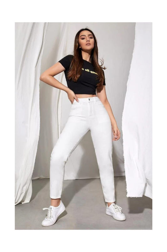 Highwaist Mom Fit Denim In White