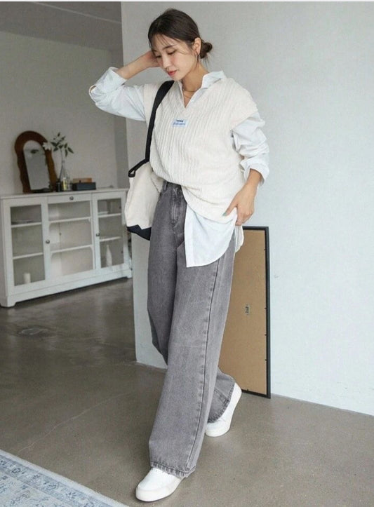 Zara Basics 1975 Long Hem Wide Leg Denim - Grey