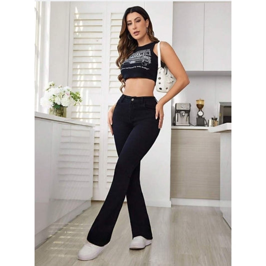 Highwaist Flared Leg Bellbottom Denim In Black